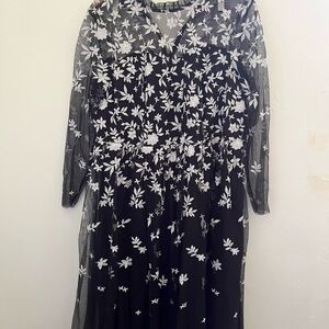 Elegant Black and White Floral Dress